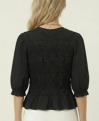 Modenaire Women's Smocked Peplum Puff-Sleeve Blouse