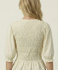 Modenaire Women's Smocked Peplum Puff-Sleeve Blouse