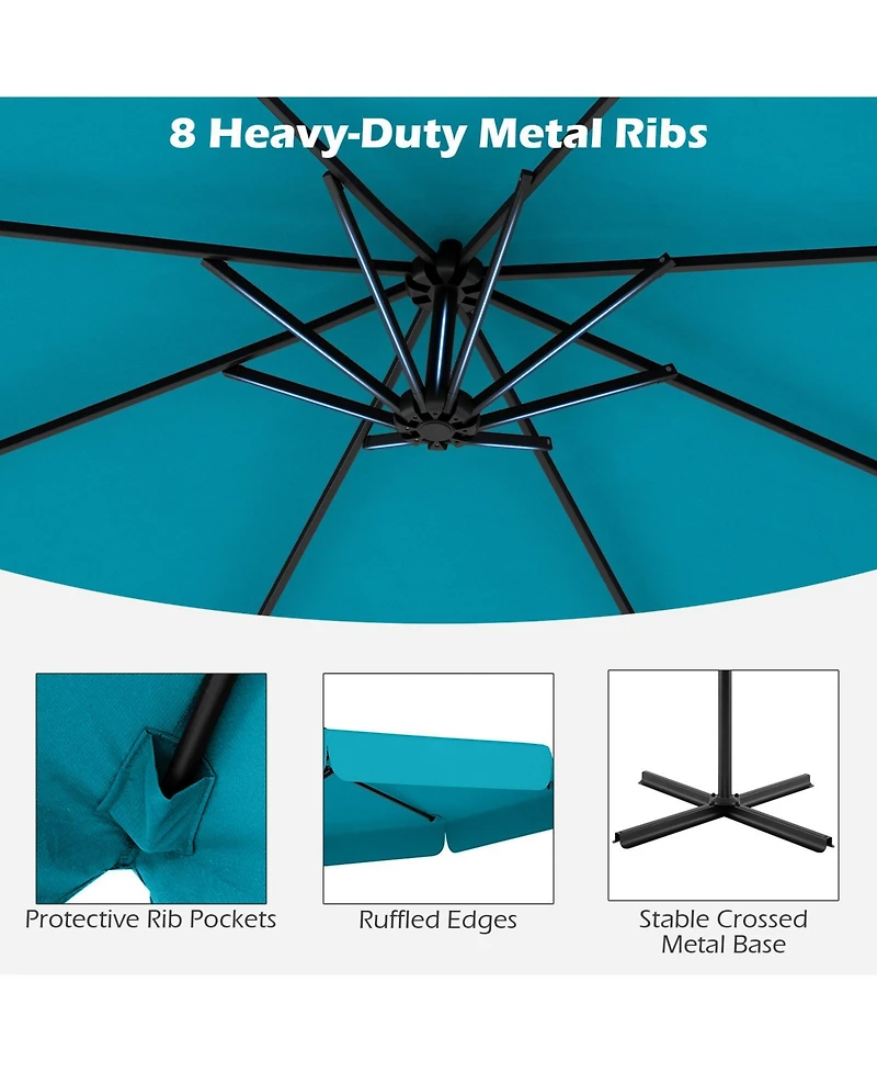 Sugift 10 Feet Patio Cantilever Umbrella with Cover Tilt Adjustment and Ruffled Edge