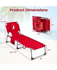 Gouun Tanning Chair with Face Arm Holes Folding Lounge Chair with Storage Pockets
