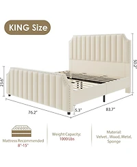 gaomon Velvet Upholstered Platform Bed with Tall Tufted Headboard Nailhead Trim