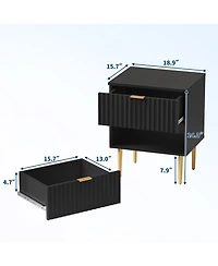 gaomon Home Set of 2 Mid Century Nightstand Wood Bedside Table Drawers Fluted End