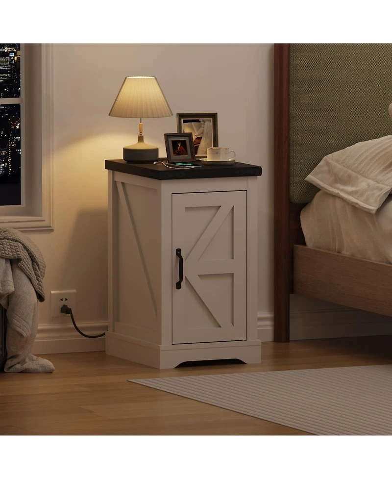 gaomon Home Farmhouse Nightstand End Table. Wood Storage Bedside Cabinet with Cord Management