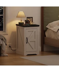 gaomon Home Farmhouse Nightstand End Table. Wood Storage Bedside Cabinet with Cord Management