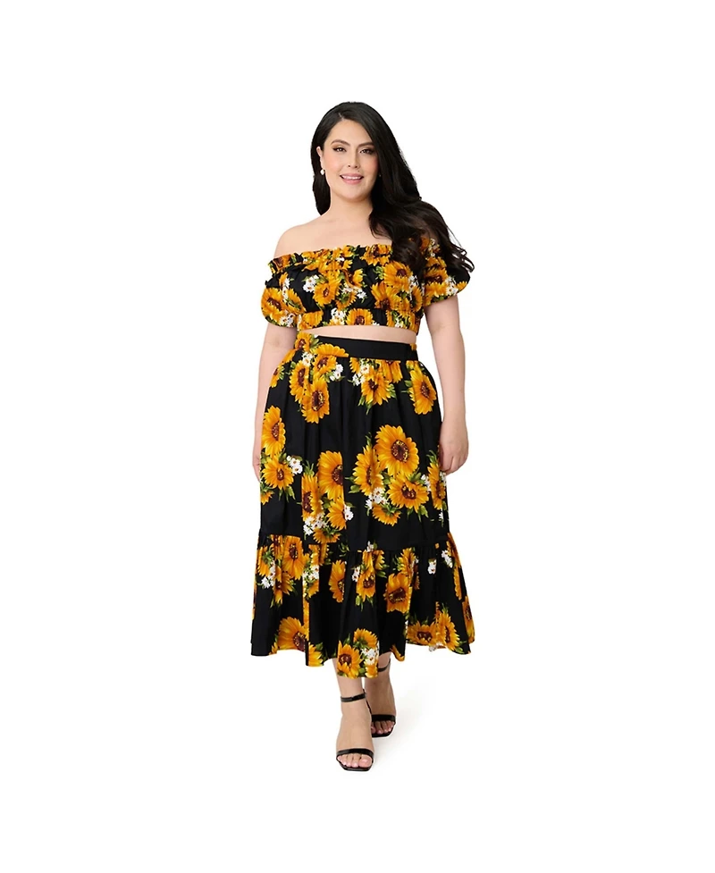 Unique Vintage Plus 1970s Off Ruffle Up Crop Top