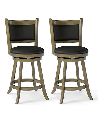 Slickblue Upholstered Counter Height Bar Stools 24 Inch Swivel 2 Piece Set