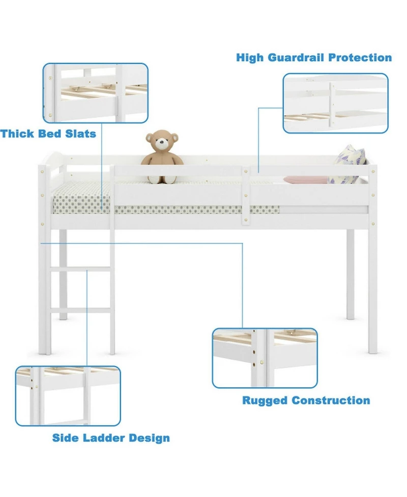 Gouun Kids Twin Low Loft Bed with Ladder and Protective Guard Rail