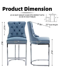 Rainsken Modern Velvet Bar Stools Set of 2, 26" Counter Height Chairs with Button Back, Nailhead Trim and Chromed Metal Legs for Kitchen Island