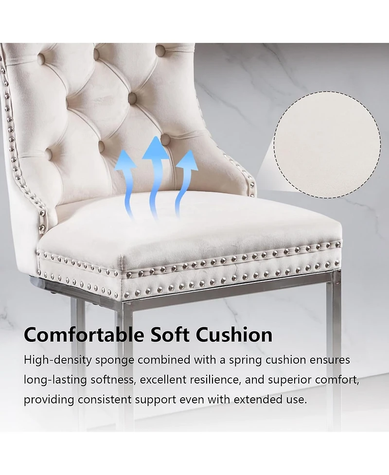 Rainsken Modern Velvet Bar Stools Set of 2, 26" Counter Height Chairs with Button Back, Nailhead Trim and Chromed Metal Legs for Kitchen Island