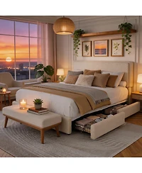 Homfan Cozy Boucle Upholstered Bed Frame