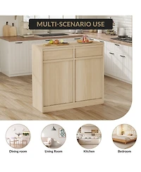 homfan Double Tilt-Out Trash Can Cabinet with 2 Drawers and Hidden Bin Storage, Wood-Finish Organizer for Kitchen or Laundry