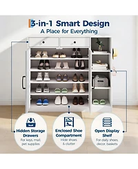 gaomon Shoe Storage Cabinet, Modern Farmhouse Shoe Rack Organizer with 6 Adjustable Shelves and 2 Drawers Living Room