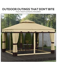 Outsunny 10' x 12' Double Roof Outdoor Gazebo with Netting & Curtains