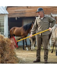 Sugift Manure Fork, 18 Angled Tines, Horse Manure Rake with Fiberglass Handle