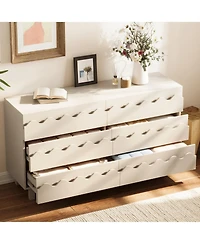 Rainsken 6 Drawer Dresser, Modern Tv Stand and Chest of Drawers with Wave Front Design, Anti-Tip Clothes Storage Organizer for Bedroom, Living Room