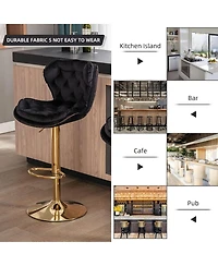 Rainsken Swivel Velvet Bar Stools Set of 2, Adjustable Counter Height Chairs with Chrome Footrest and Base for Kitchen Island, Home Pub