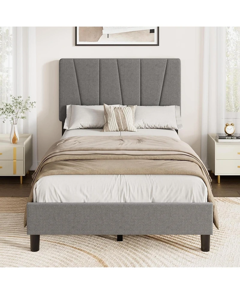 gaomon Upholstered Platform Bed with Adjustable Headboard Wooden Slats