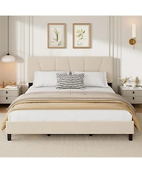 gaomon Upholstered Platform Bed with Adjustable Headboard Wooden Slats