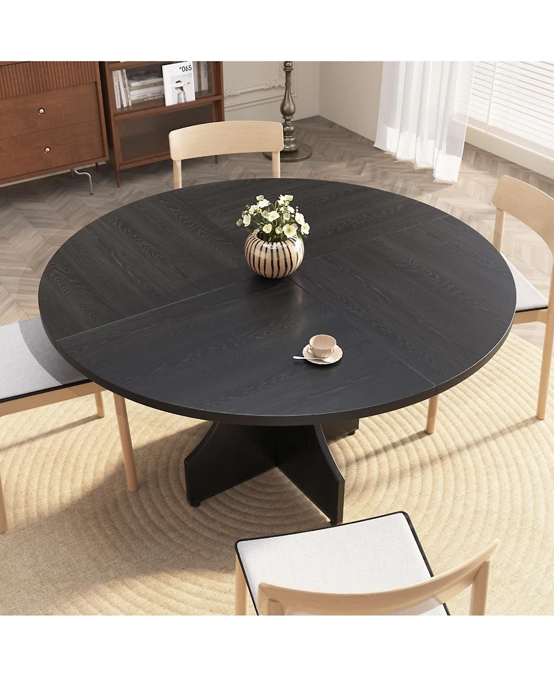 Homfan 47 Farmhouse Round Dining Table for 4-6, Rustic Circular Breakfast Nook Furniture Apartment or Small Room.