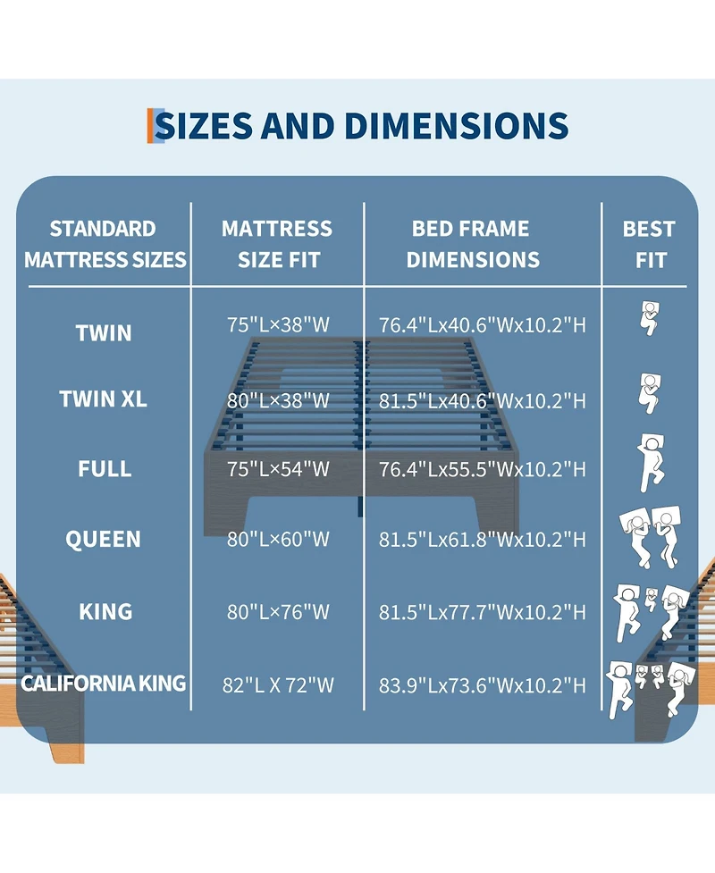 Homfan Wood Platform Bed Frame No Headboard with Low Profile Slat Support