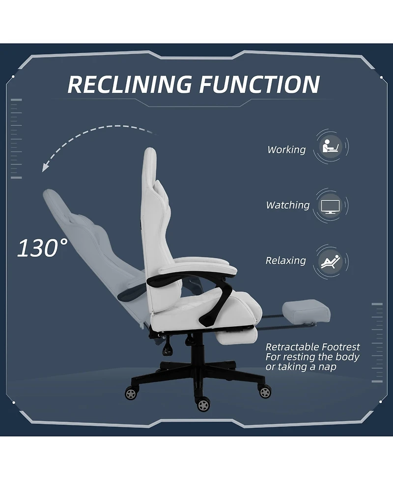 Vinsetto Racing Gaming Chair w/ Padded Arms, Pu Leather Recliner Office, White