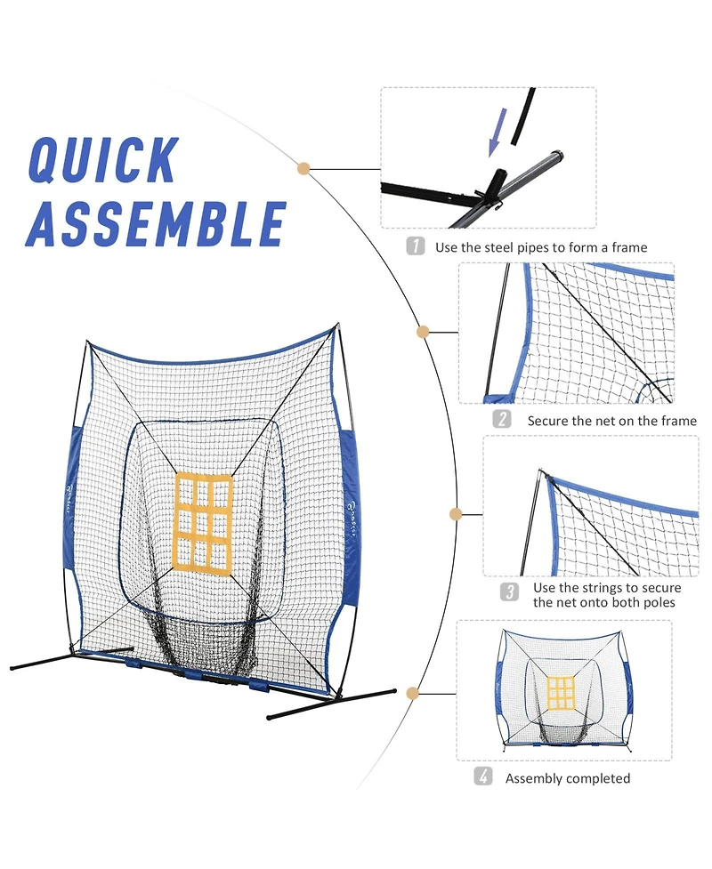 Soozier 7.5' x 7' Portable Baseball Batting Net Set with Catcher Net,