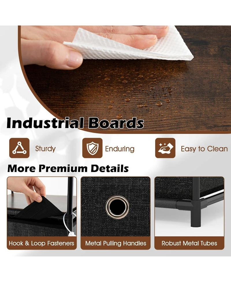 Gouun 3-Drawer Fabric Storage Tower with Wood Top, Shelf and Metal Frame