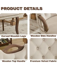 Rainsken Velvet Dining Chairs Set of 2, Modern Upholstered Kitchen Chairs with Nailhead Trim, Solid Wood Handles on Top and Sides for Dining Room