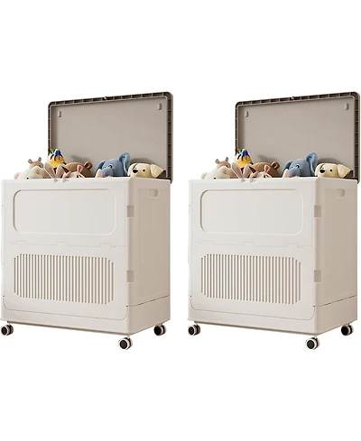 gaomon 2 Pack Rolling Laundry Hamper with Lid, Collapsible Plastic Clothes Basket with Wheels