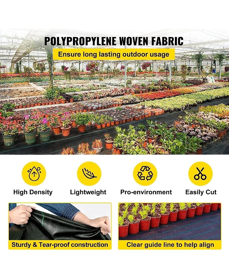 Sugift Weed Barrier Fabric, 5 x 250 ft, Premium Woven Pp Material for Outdoor Garden
