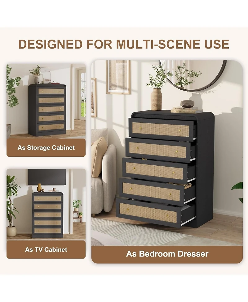 gaomon 31" Tall Rattan Drawer Dresser for Bedroom,Dressers and Chests of Drawers,Modern Chest Drawers Bedroom,Living Room,Hallway