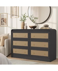 gaomon 46" Wide Rattan Dresser,6 Drawer Dresser for Bedroom,Dressers and Chests of Drawers,Modern Chest Drawers Bedroom,Living Room,Hallway