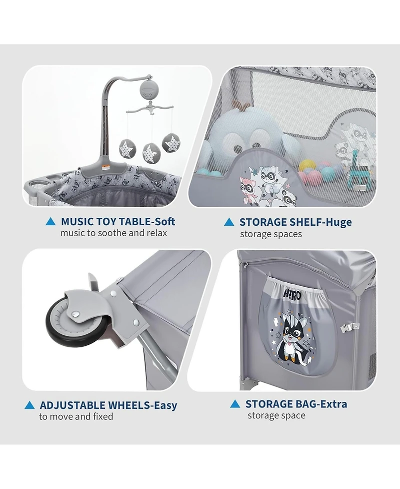 gaomon 4 in 1 Baby Bassinet and Playard with Changing Table and Toy Bar