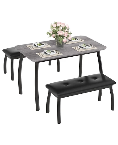 gaomon 3-Piece Modern Retro 2-Person Dining Table with Benches
