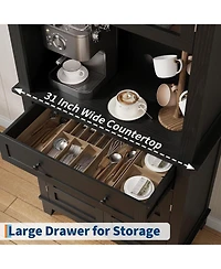 gaomon 72 Tall Kitchen Pantry Cabinet, Hutch Bar Cabinet with Microwave Stand, Cupboard Drawers Glass Doors for Dining Room