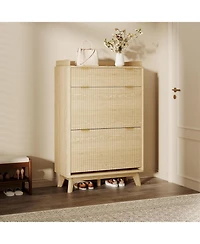 gaomon Fluted Wood Shoe Storage Cabinet for Entryway with 2 Flip Drawers and Adjustable Shelves