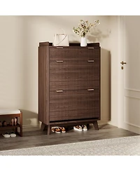 gaomon Fluted Wood Shoe Storage Cabinet for Entryway with 2 Flip Drawers and Adjustable Shelves
