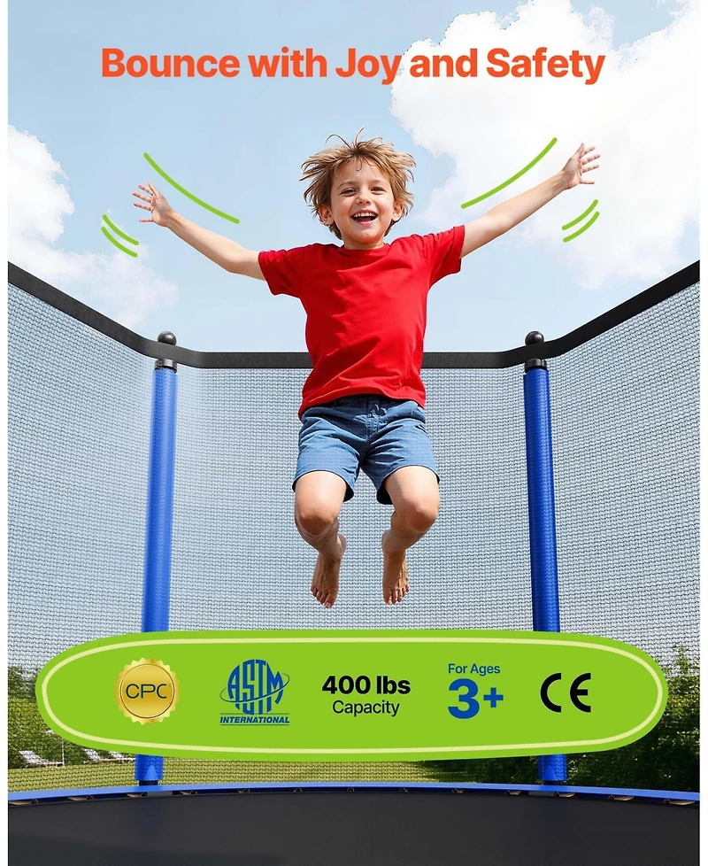Mecale 12 Ft Outdoor Trampoline with Enclosure Net 400 lbs Capacity