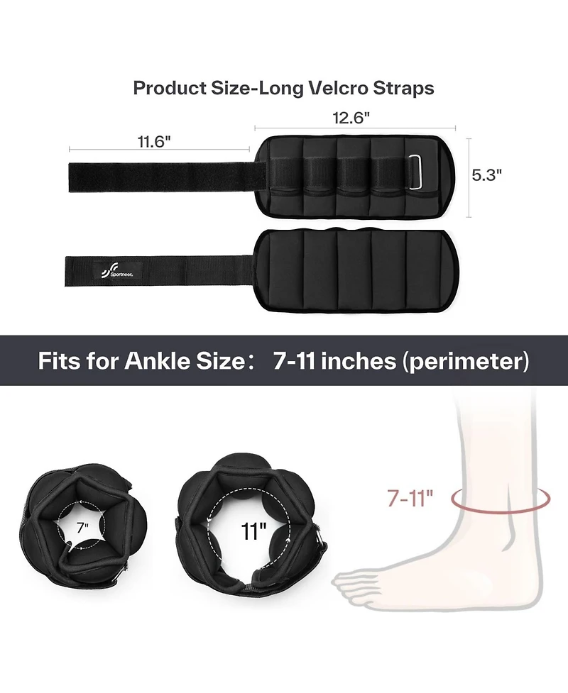 Sportneer Adjustable Ankle Weights 7 lb per Pair with Secure Straps for Yoga Walking Running Aerobics Gym Physical Therapy