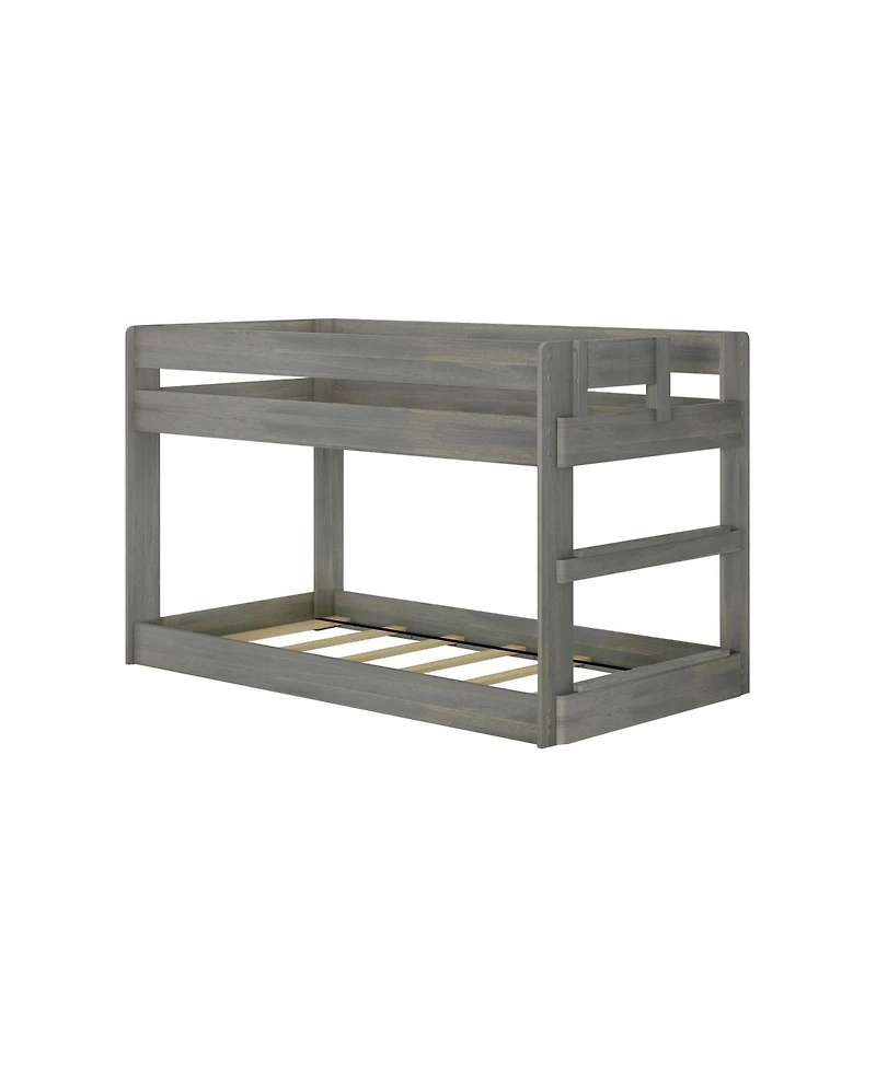 Max & Lily Twin over Low Bunk Bed, Modern Farmhouse Solid Wood Beds for Kids, Driftwood
