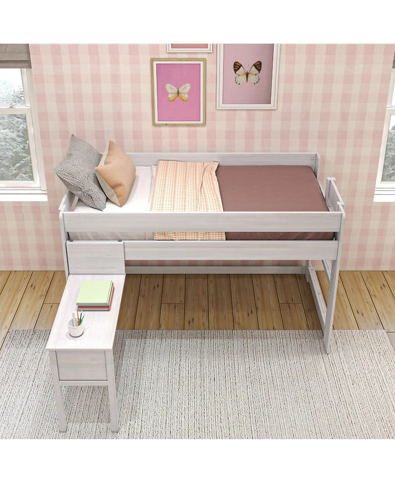 Max & Lily Solid Wood Loft Bed with Desk, Modern Farmhouse High Twin For Kids