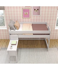 Max & Lily Solid Wood Loft Bed with Desk, Modern Farmhouse High Twin For Kids