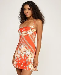 Seni & Cade Women's Satin Scarf Printed Cowl Neck Dress