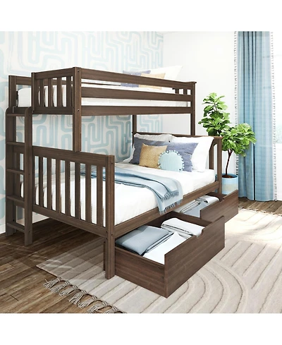 Max & Lily Full Bunk Bed With Ladder on End and Storage Drawers
