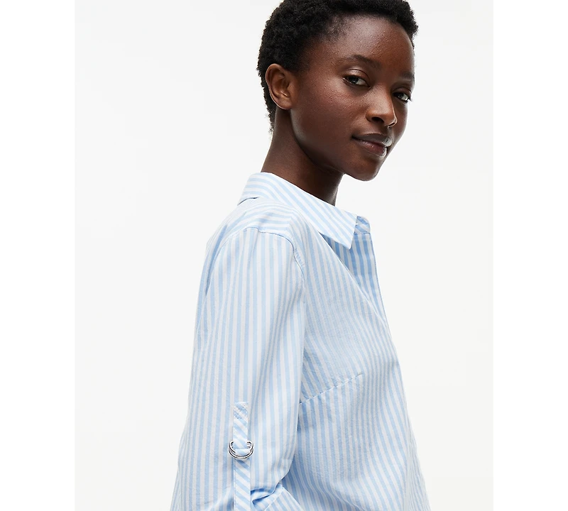 Tommy Hilfiger Women's Cropped Collared Roll-Tab Cotton Shirt