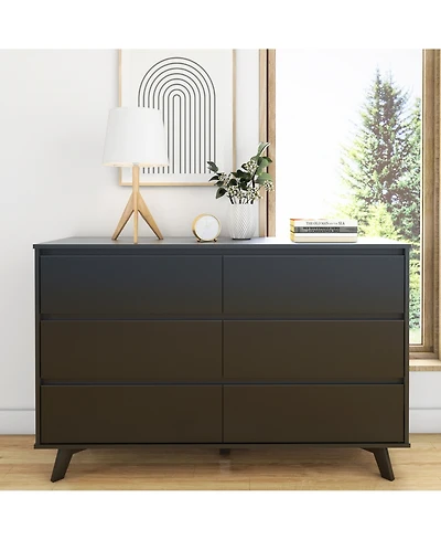Max and Lily Solid Wood Scandinavian 6 Drawer Dresser