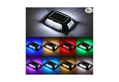 Solar Driveway Lights Dock Deck Lights 12 Pack,9 Colors in 1 Led IP67 Waterproof Outdoor Warning Step Lights for Driveway Sidewalk Pathway