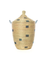 African Modern, Set of Three Blue and Cream Mixed Pattern Hampers