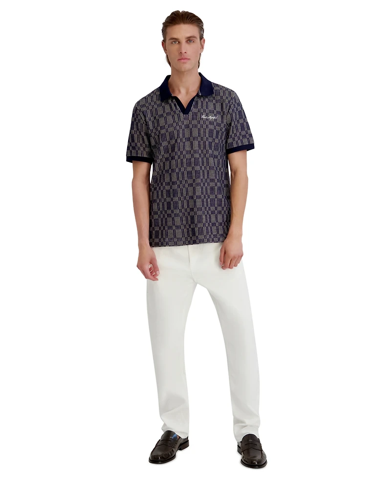 Karl Lagerfeld Paris Men's Textured Color Blocking Stripes Polo Shirt