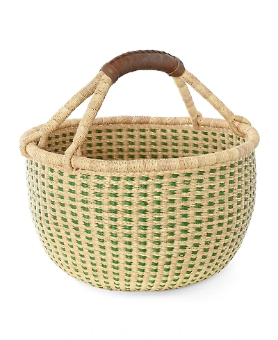 African Modern, Forest Green and Natural Checked Bolga Basket